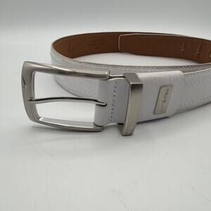 Nike G Flex Leather Belt White Mens Size 34 Waist Silver Buckle Golf Casual EUC